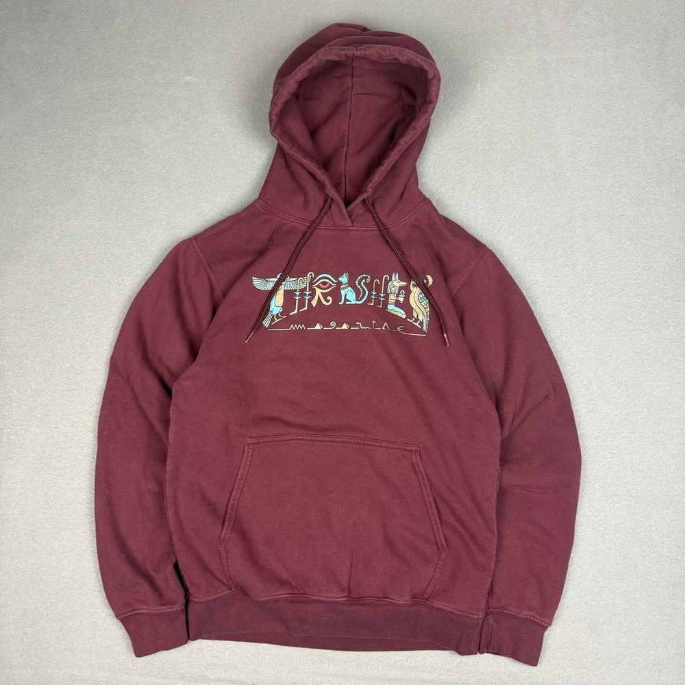 Thrasher Skateboarding Hieroglyphic Logo Hoodie Mens Small Burgundy Skater
